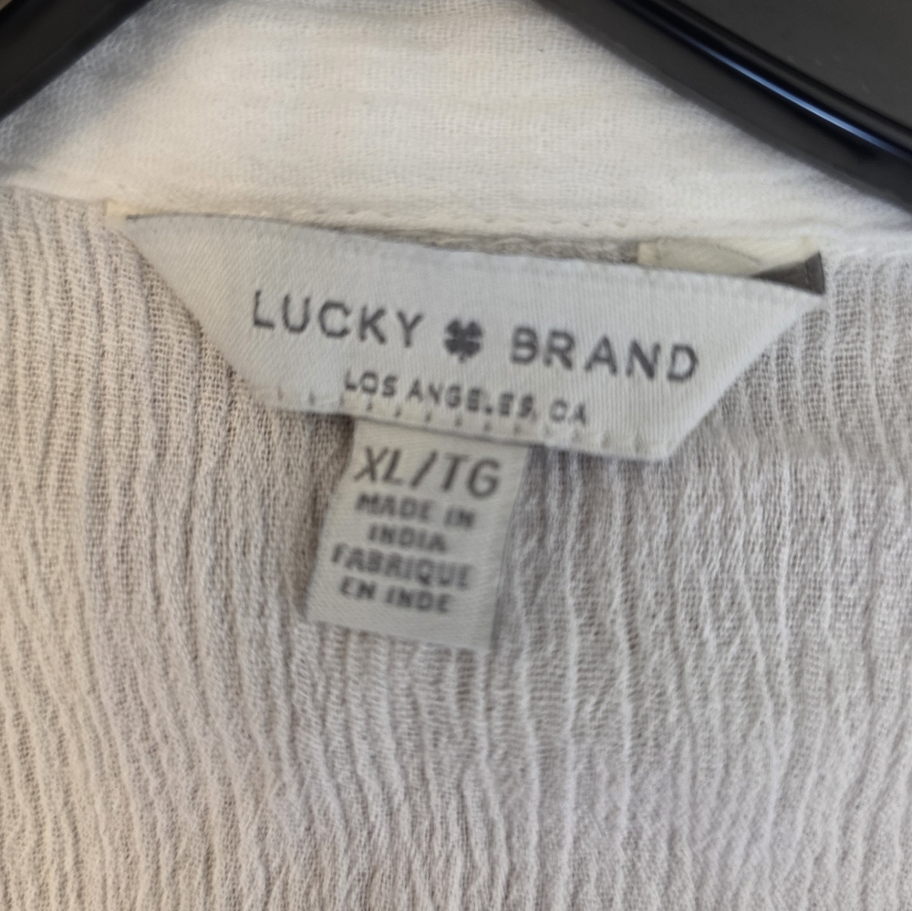 Lucky Brand Top Gauzy Eyelet Cutout Semi Sheer Button Down XLarge Shirt Boho - Picture 6 of 15